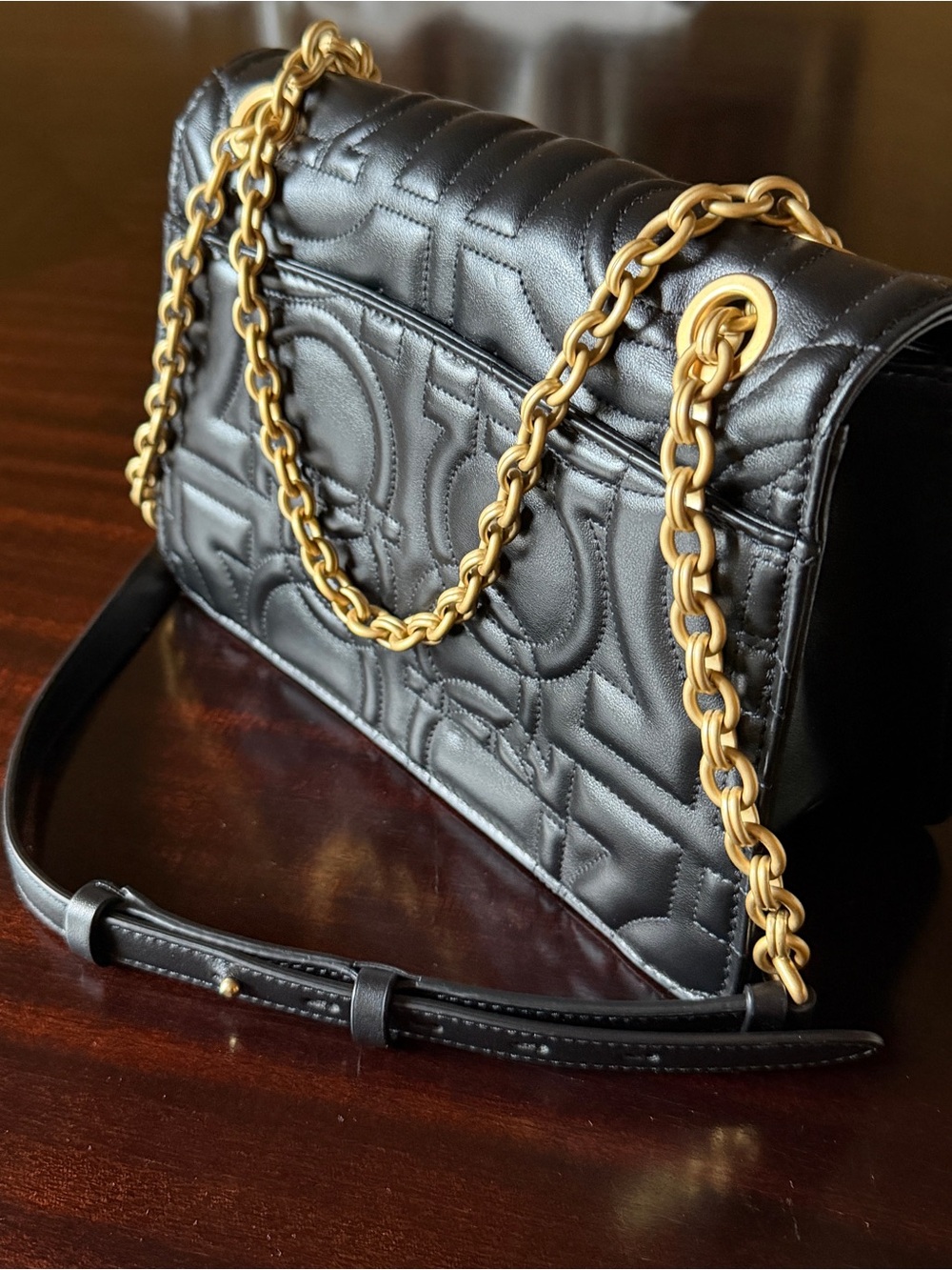 Salvatore Ferragamo Black Quilted Leather Shoulder Bag with Gold Hardware - Picture 5 of 11